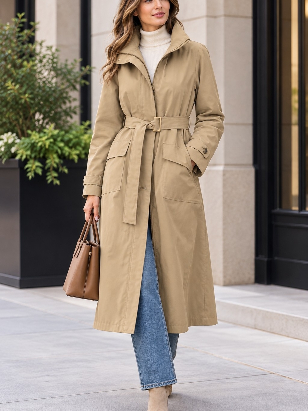 NWT Rebecca Minkoff Belted Trench Coat Beige Khaki Size L